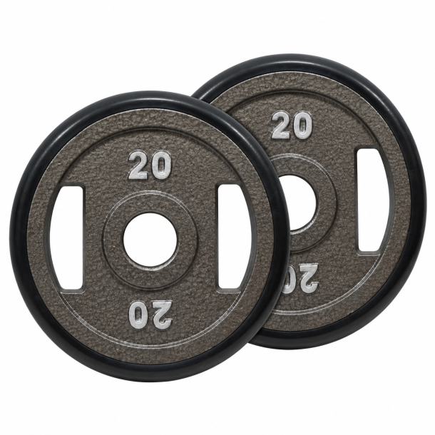 Pakke med 2 x 20 kg. 50 mm. v�gtskive med gummikant
